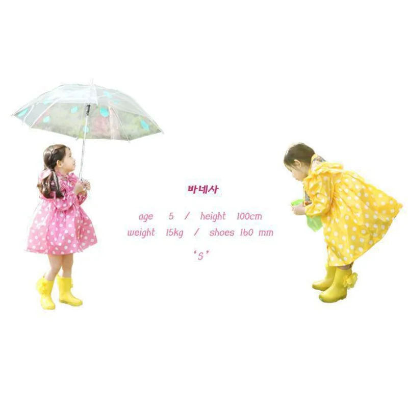 90-130cm Polka Dots Child Princess Raincoat For Kid Girls Baby Rain Coat Poncho Jacket Waterproof Outdoor Hiking Rainwear