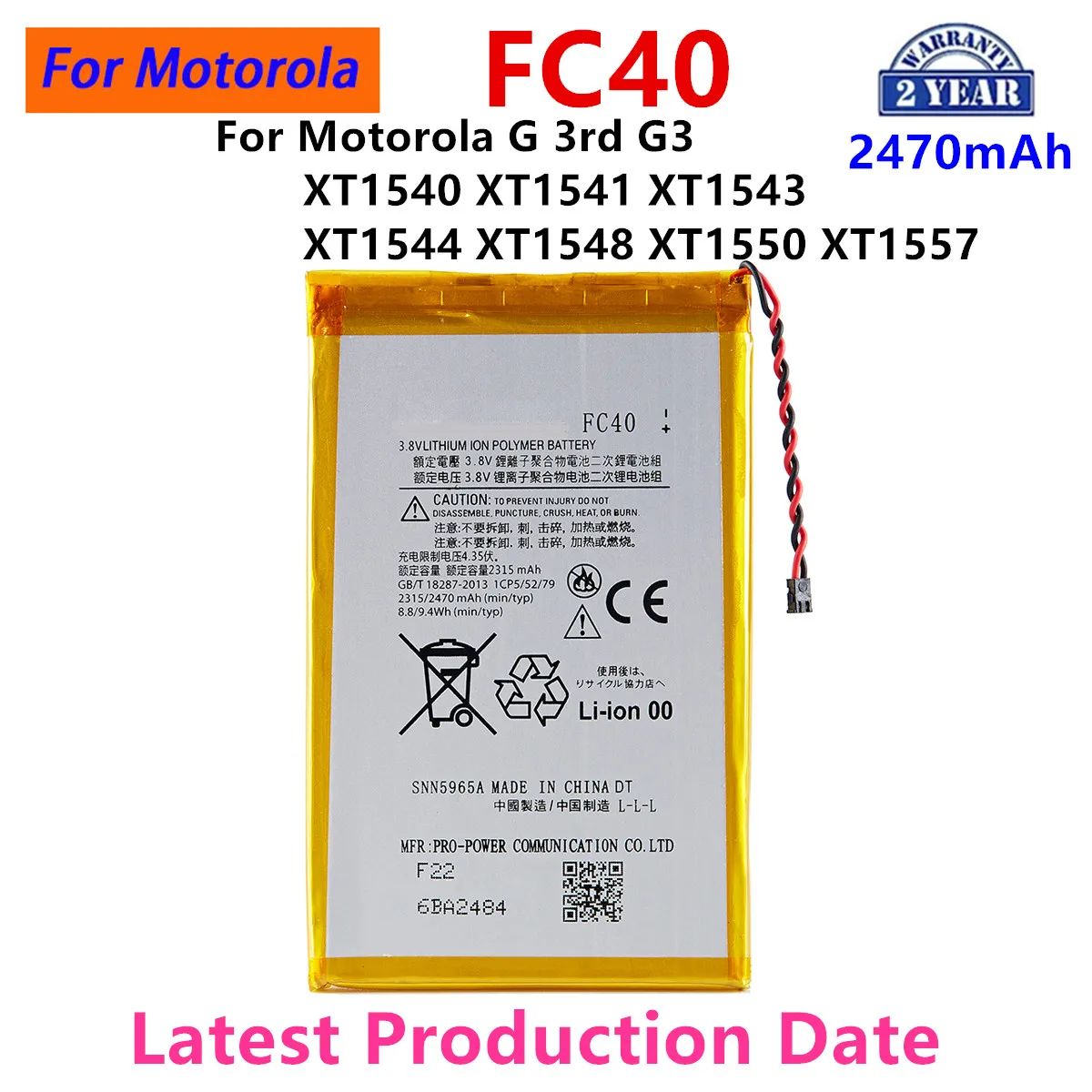 

100% Original FC40 2470mAh Battery For Motorola Moto G 3rd G3 XT1540 XT1541 XT1543 XT1544 XT1548 XT1550 XT1557+Tools