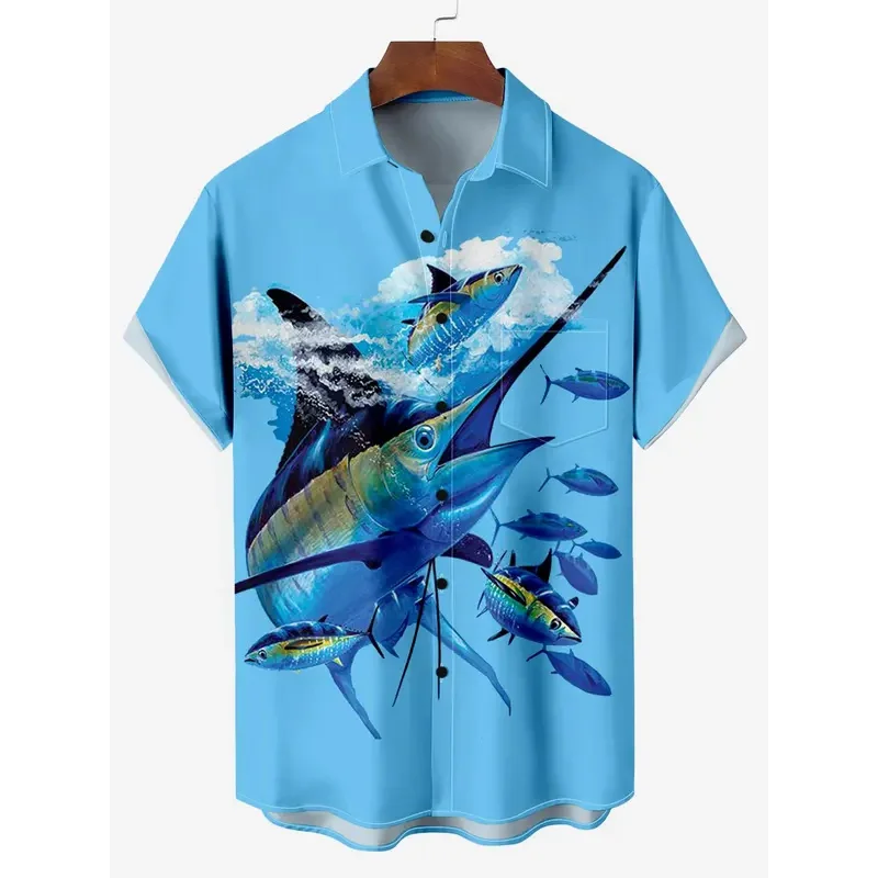 Men'S Comfortable Breathable Hawaiian Fishing Print Shirt Mens Short Sleeve Shirt Summer Loose Beach Oversize Top Shirts For Boy