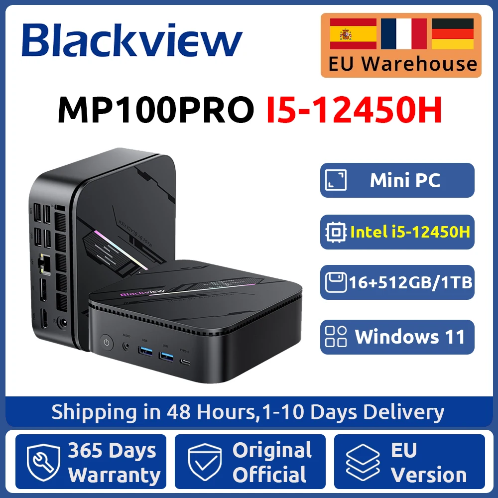 Blackview MP100PRO NIEUWE Mini PC Intel I5-12450H Windows 11 8-Core 12-thread 16GB + 512GB / 1TB WiFi 6 Mini Computer PC BT5.2