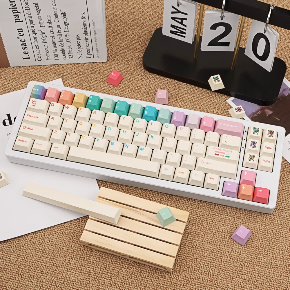 Macaron Keycap Set PBT 150 Key Cherry Colored Keyboard Keychain Compatible with MX Switches 60/64/84/98/108 Mechanical Keyboard