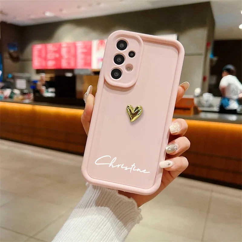 Personalized Customized Name Silicone 3D Gold Heart Case For Samsung Galaxy A52S A51 A32 A31 A22 A21S A14 A13 4G 5G Soft Cover