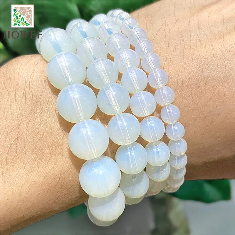 White Opal Stone Glass Round Beads DIY Natural Stone Bracelet Earrings Accessories for Jewelry Making 15\'\' Strand 4/6/8/10/12mm