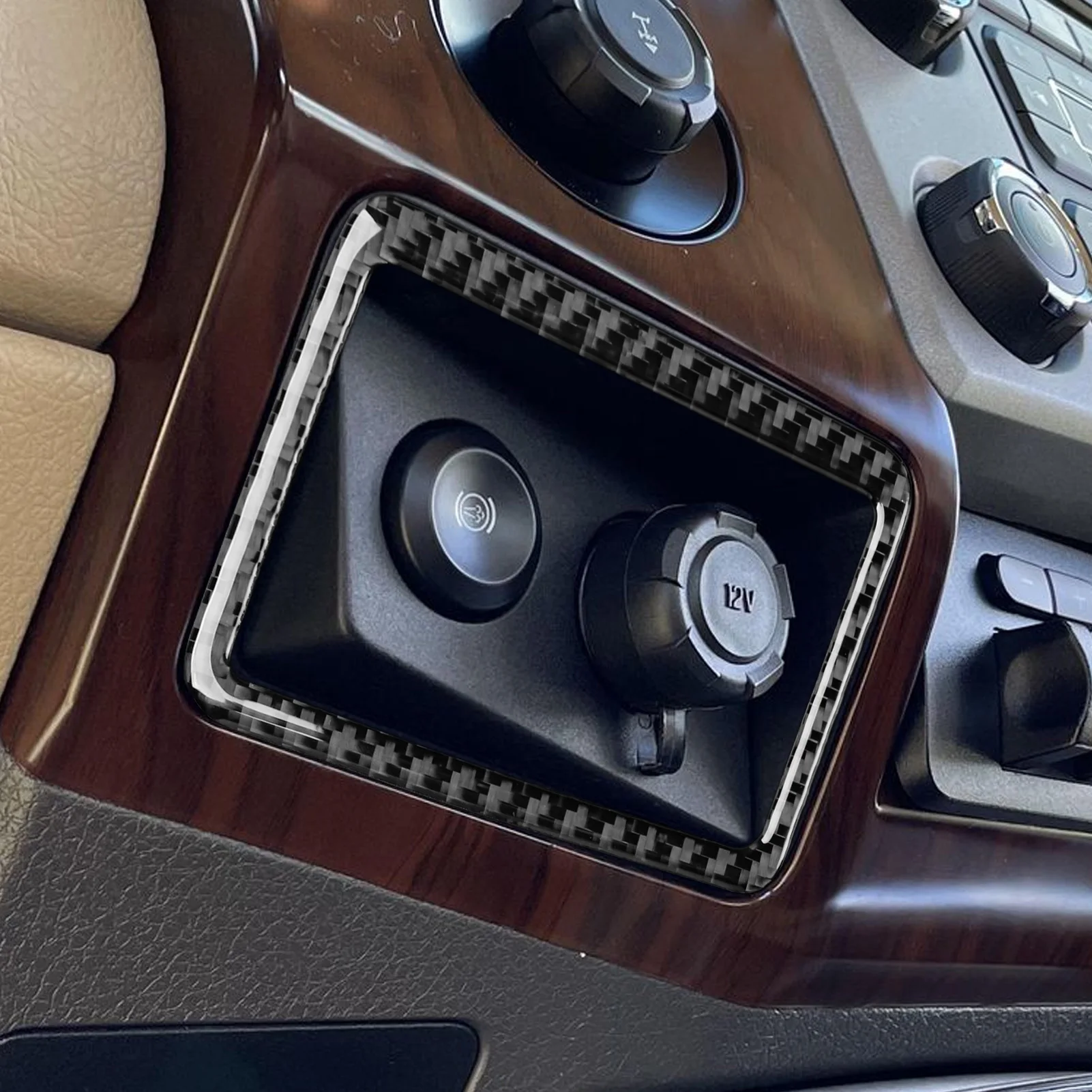 For Ford F-650 750 F250 350 450 550 Car Center Console Power Socket Outer Frame Panel Carbon Fiber Interior Accessory Sticker