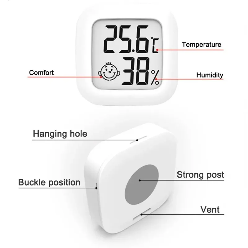 LCD Electronic Digital Thermometer and Hygrometer Indoor and Outdoor Thermometer and Hygrometer Clock Thermo-hygrometer Humidity