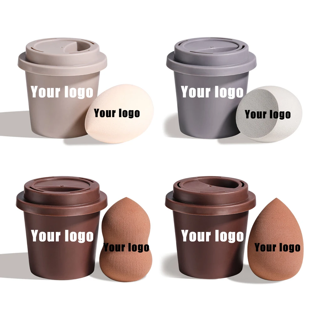 25pcs Custom Logo Beauty Egg Cosmetic Blender Customize Make Up Sponge Private Label Latex Free Coffee Cup Makeup Sponge