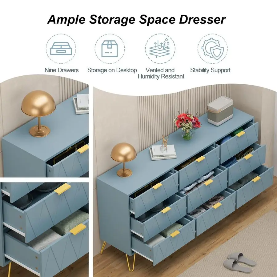 9-Drawer Wood Dresser 6