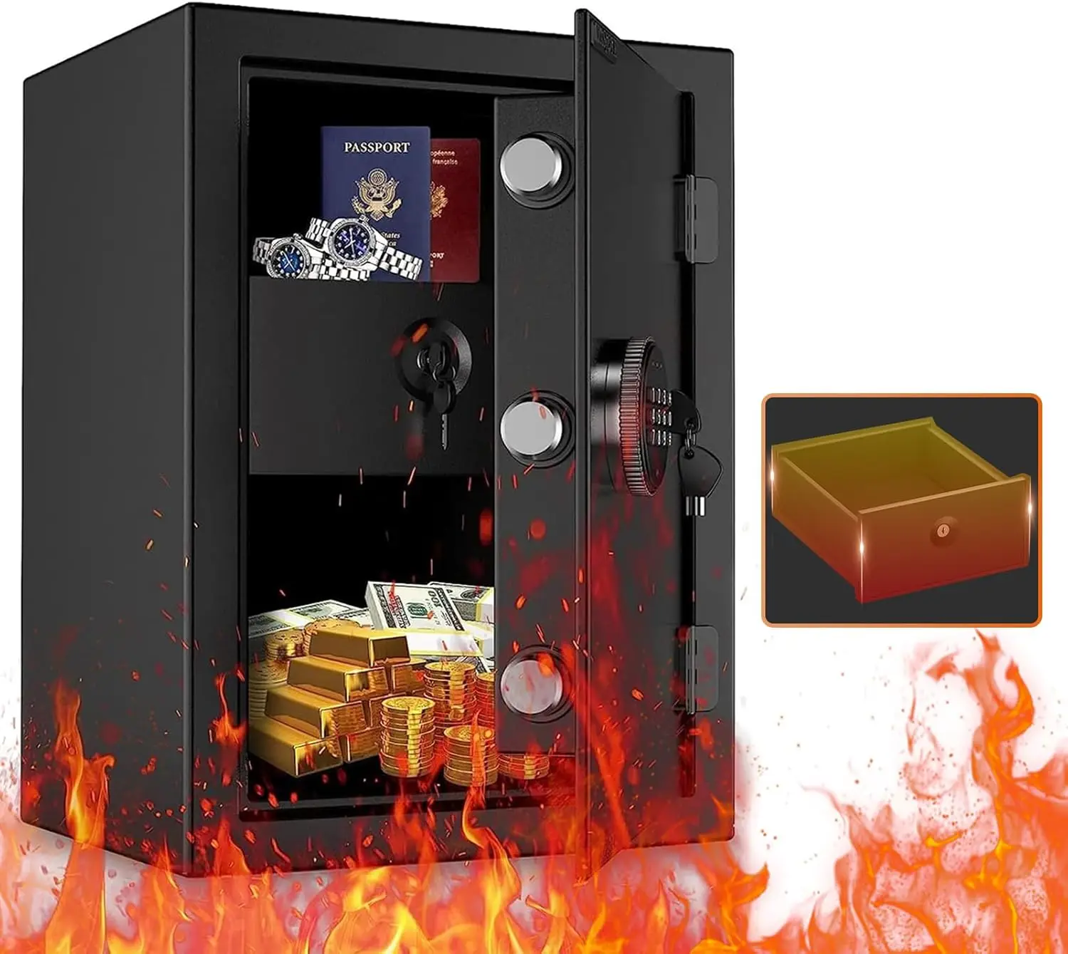 

Огнестойкий сейф для шкафа, сейфы для домашней безопасности с ящиком с огнестойким замком, сейф для денег, замок с ключом для домашнего офиса