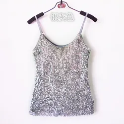 2022 nuove donne canotte con paillettes Spaghetti canotte estate Clubwear top Sexy girocollo paillettes canotta canotta gilet argento