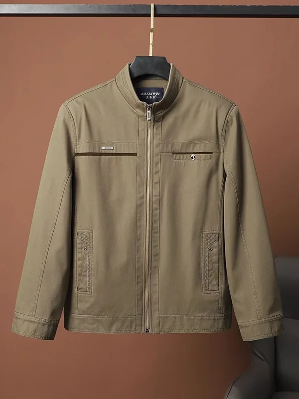 

100% Cotton Business Casual Stand Collar Jacket Men's Versatile Spring Outerwear Fashionable Urban Style Long Sleeve Zipper