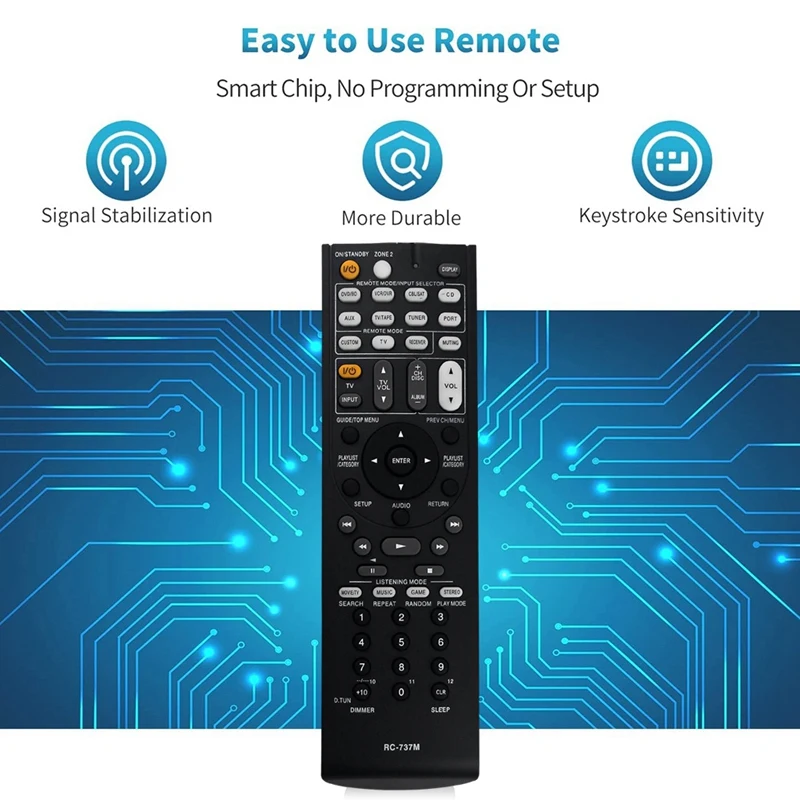 1ชิ้นเปลี่ยนรีโมทคอนโทรลเปลี่ยน RC-737M รีโมทคอนโทรลสำหรับ Onkyo สีดำ