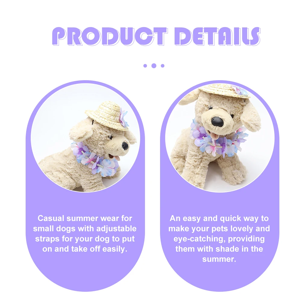 

1 set Pet Vacation Straw Hat Wreath Set Party Summer Dog Cat Hats Adjustable Straps Garland Sombrero Puppy