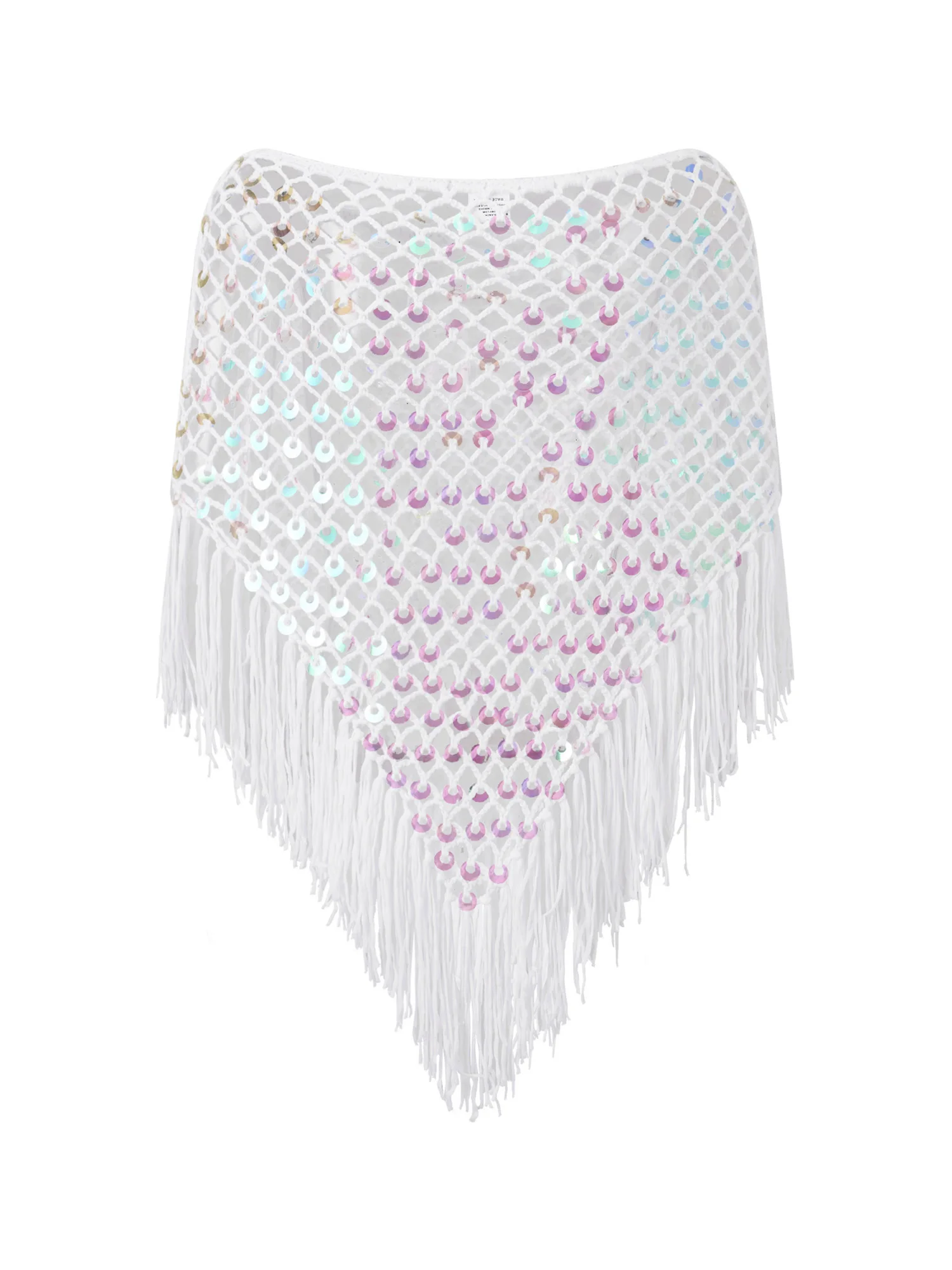 Women s Boho Fringe Knit Cape with Sequin Detailing and Off-Shoulder Design for Stylish Beach Cover-Up and Casual Wear