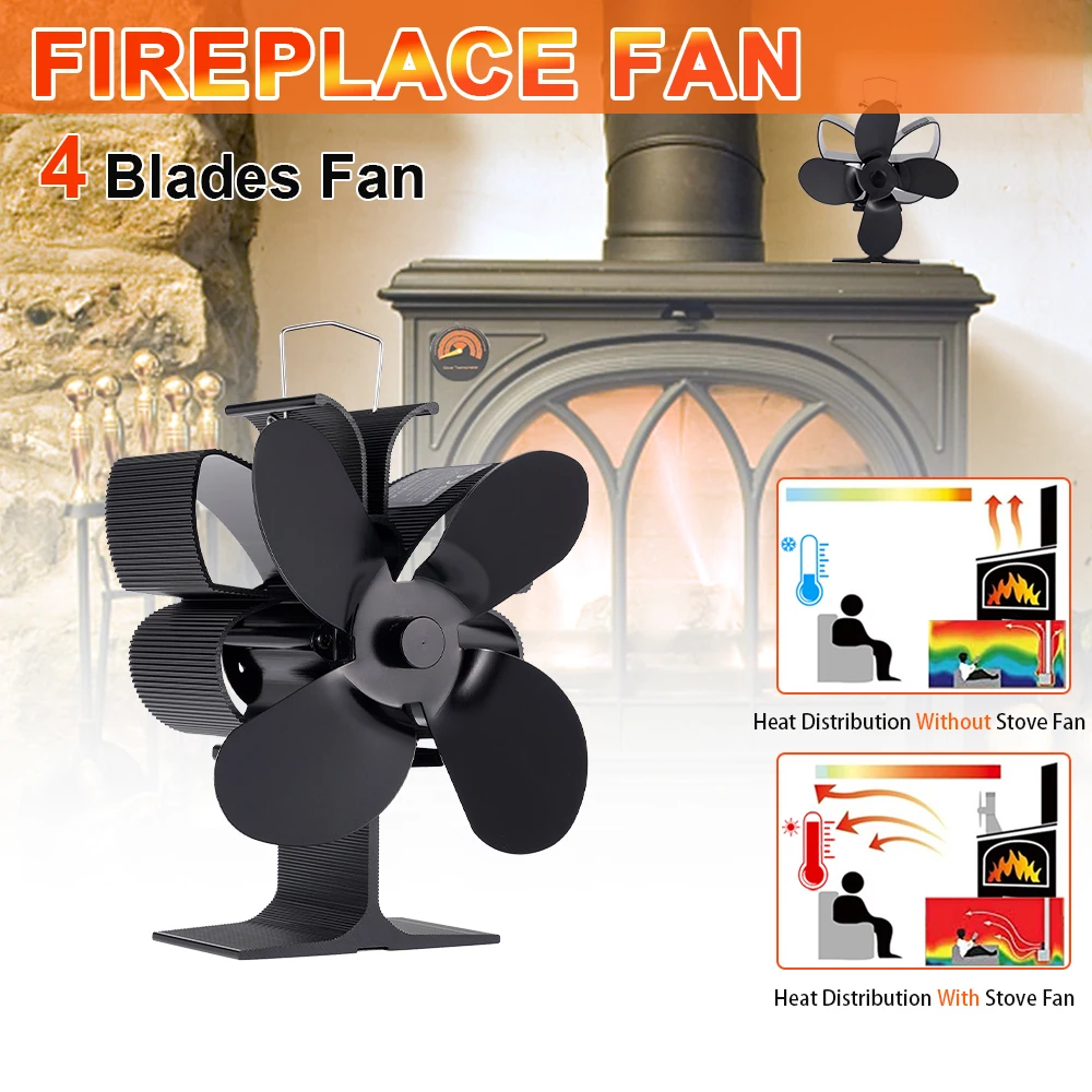 Fireplace Fan 4-leaf Standing Hot Air Stove Efficient Environmentally Friendly Quiet Fan Heat Distribution