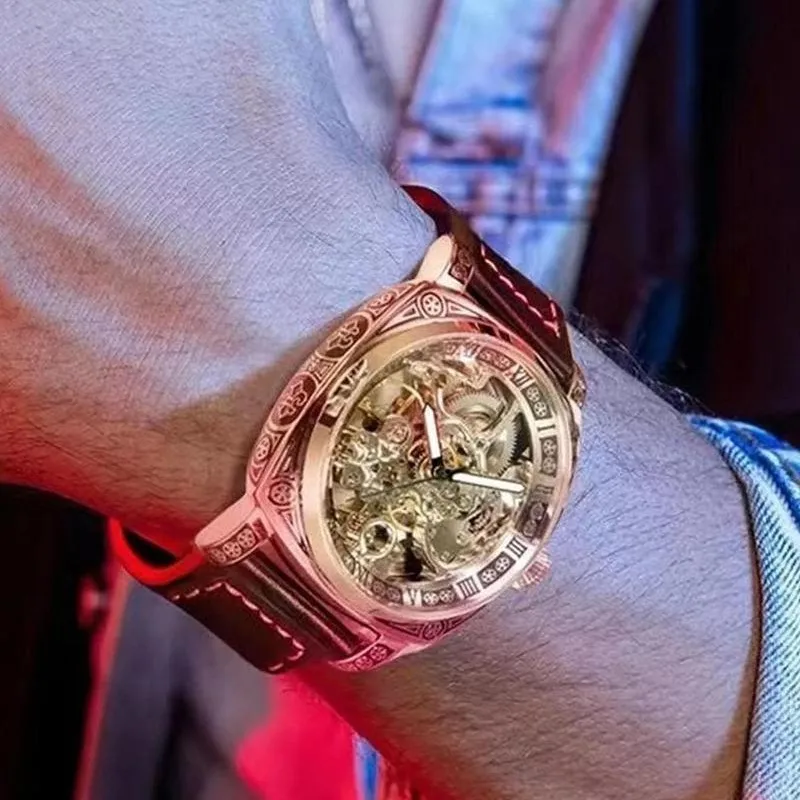ساعة يد ميكانيكية أوتوماتيكية للرجال منحوتة من العلامة التجارية الأصلية بتصميم مجوف ساعة يد رجالي عصرية فاخرة مع حركة أوتوماتيكية بالكامل