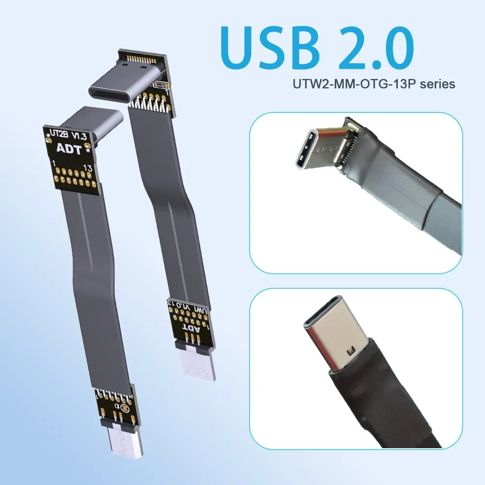 FPV OTG Micro USB 2.0 Type-C 90 Degree Adapter 1M 2M 3M FPC Ribbon Super Thin Flat USB Cable for Multicopter Aerial Photography
