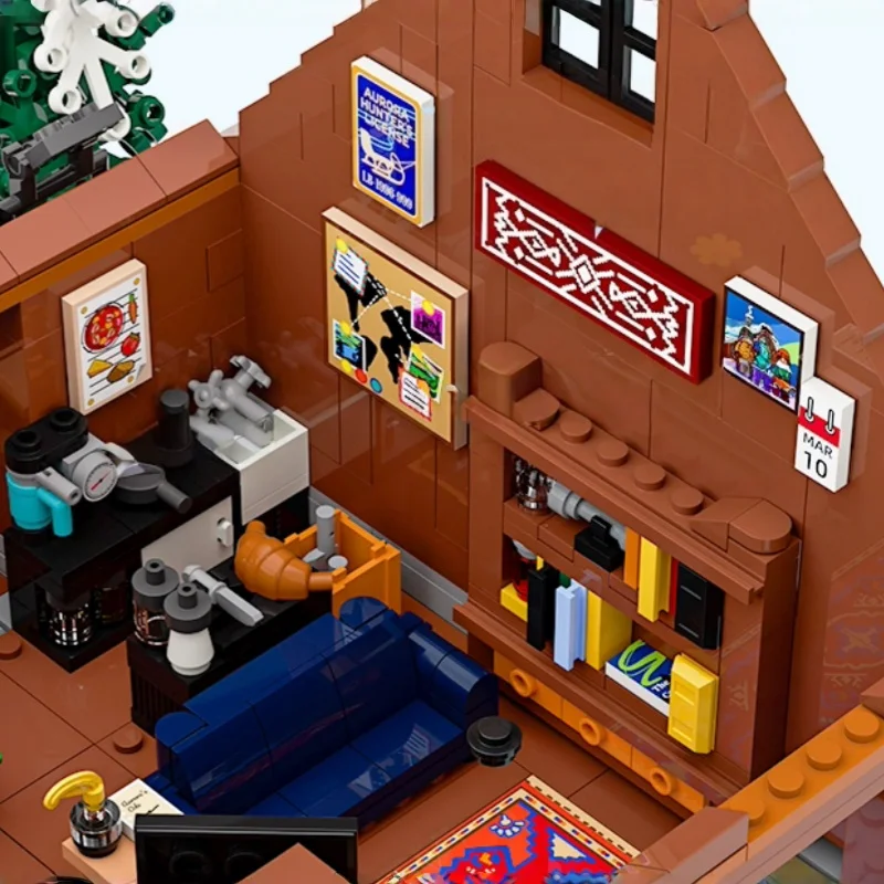 조립식 블록 오로라 관측 목조 건축 모델 레트로 하우스 시리즈 거리 풍경 홈 장식 선물