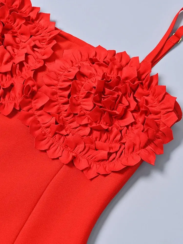 Abito floreale con fasciatura da donna elegante rosso staccabile senza spalline Spaghetti Abiti da festa di nozze Abito da sera sexy di lusso