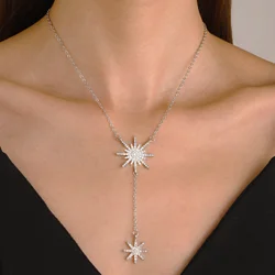New Zircon Inlaid Snowflake Necklace with Female Instagram Style Creative Design Sense, Long Tassel Collarbone Chain