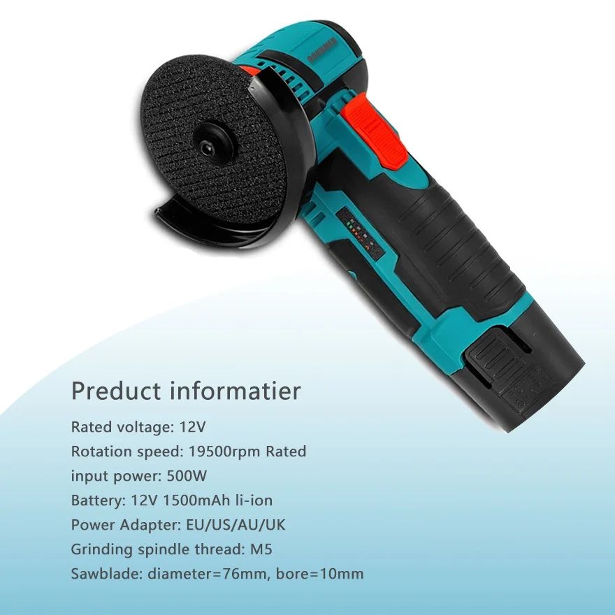 DONUMEH 12V Brushless Cordless Mini Angle Grinder Portable Grinding Metal Polishing Cutting Machine Lithium Battery Power Tool