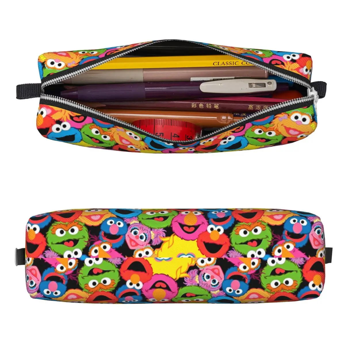 S-Sesame Street Cartoon Comedy Pencil Case Pencil Pouch Pen Holder for Girl Boy Large Storage Bags Students Zipper Stationery