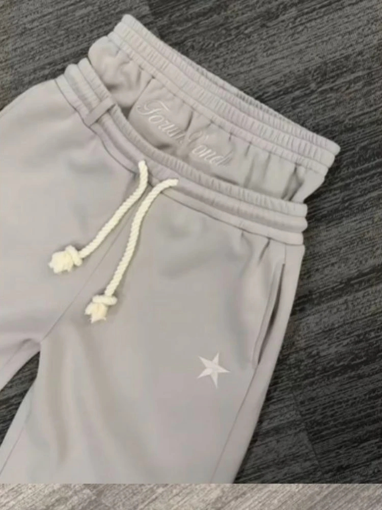 HOUZHOU Vintage Y2k Sweatpants Double Waisted Letter Embroidered Wide Leg Pants Casual Fake Two Pieces Baggy Joggers Streetwear