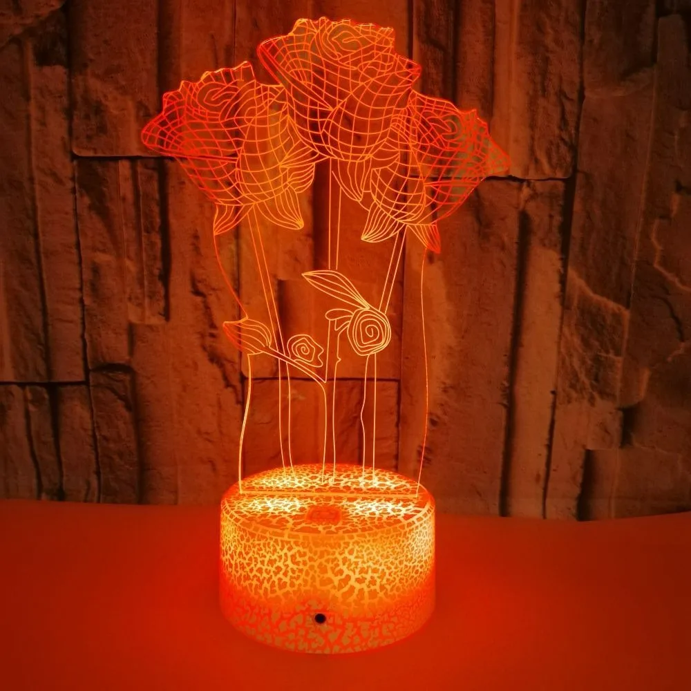 Nighdn 3D Lamp Rose Valentine's Day Gift for Lover Girls Colorfu LED Night Light Bedside Table Decoration Room Romantic Lamp