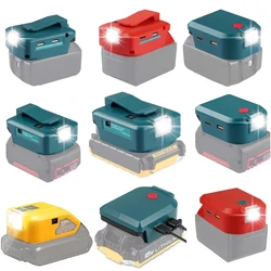 Adapter with Light with Type-c+USB for Makita LED Lights for Milwaukee for Bosch for DeWalt 14.4V/18V Li-Ion Battery Power Tools