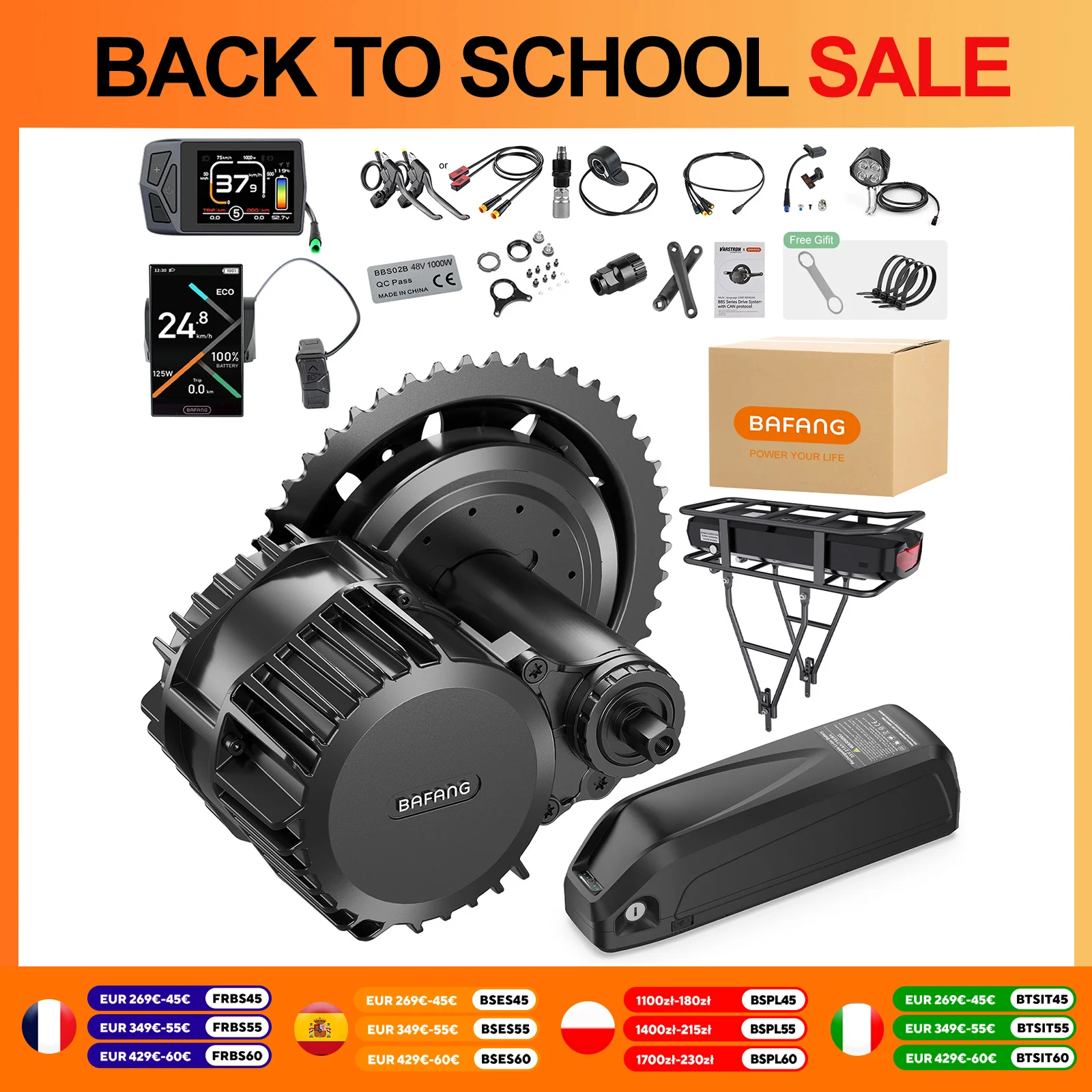 Bafang BBS02 BBSHD 48VBatteria 750W 48V1000W Mid Drive Motor Conversione bicicletta elettrica con kit batteria per BB 68-73MM 90-100MM