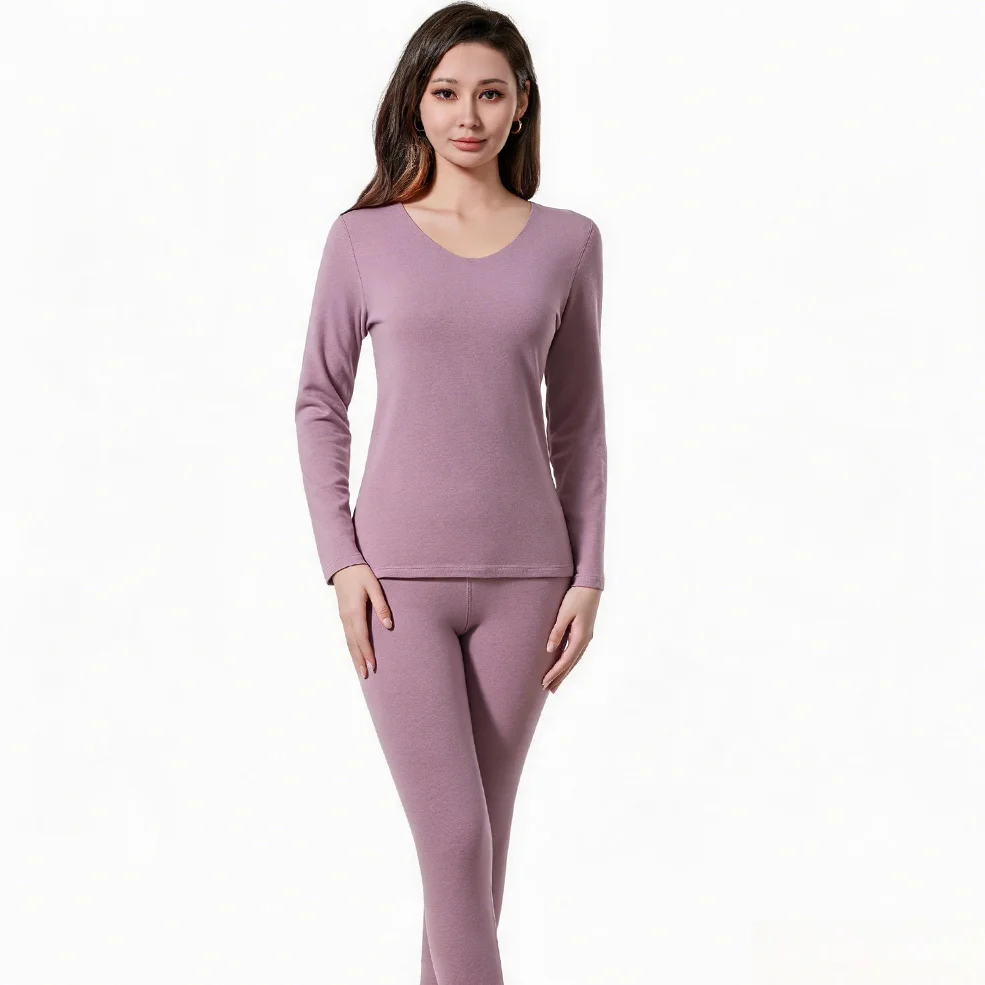 2-piece Women's Warm Underwear Set Thick Double Layer Warm Underwear Winter Long-Sleeve Elastic Long Pants Warmth Ensemble