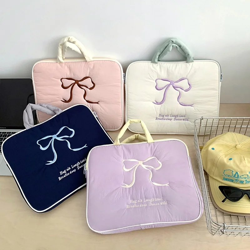 Cute Embroidered Bow Tablet Handbag For Xiaomi Ipad Air5 10.9 Pro11 9.7 10.2 10.5 13.3 14 15 15.6 Inch Laptop Handbag