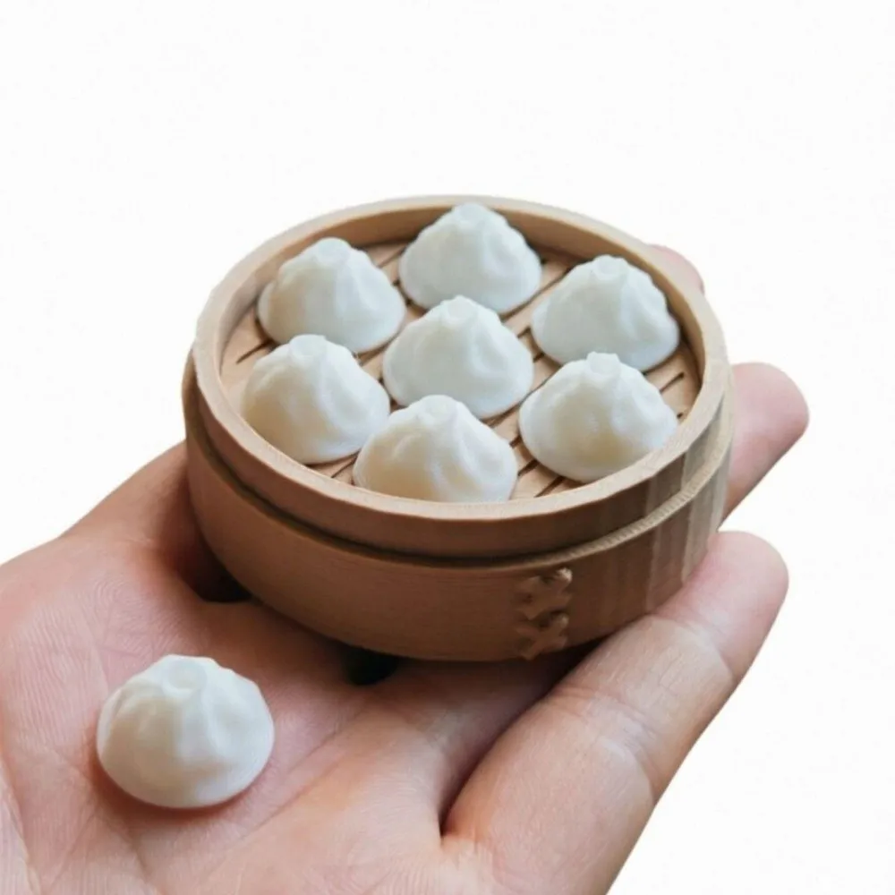 Mini Simulation Steamed Buns/Dumplings Fridge Magnet 3D with Steamer Refrigerator Magnet Fridge Decorative Home Kitchen