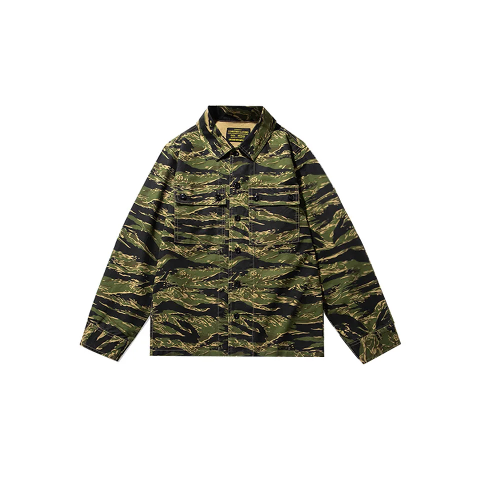 Tiger stripe Camo Tabby Striped Shirt Tiger Pattern Camouflage Overalls New  Stylish S Vintage Coat WWII Soldier Jacket