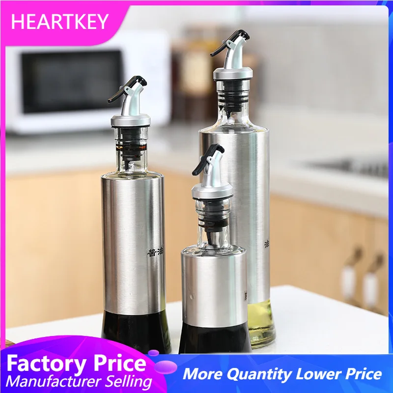 

Premium Oil Bottle Stainless Steel Kitchen Cooking Essential Vinegar Glass Container Spray Olive Oil Dispenser Bottle with spout