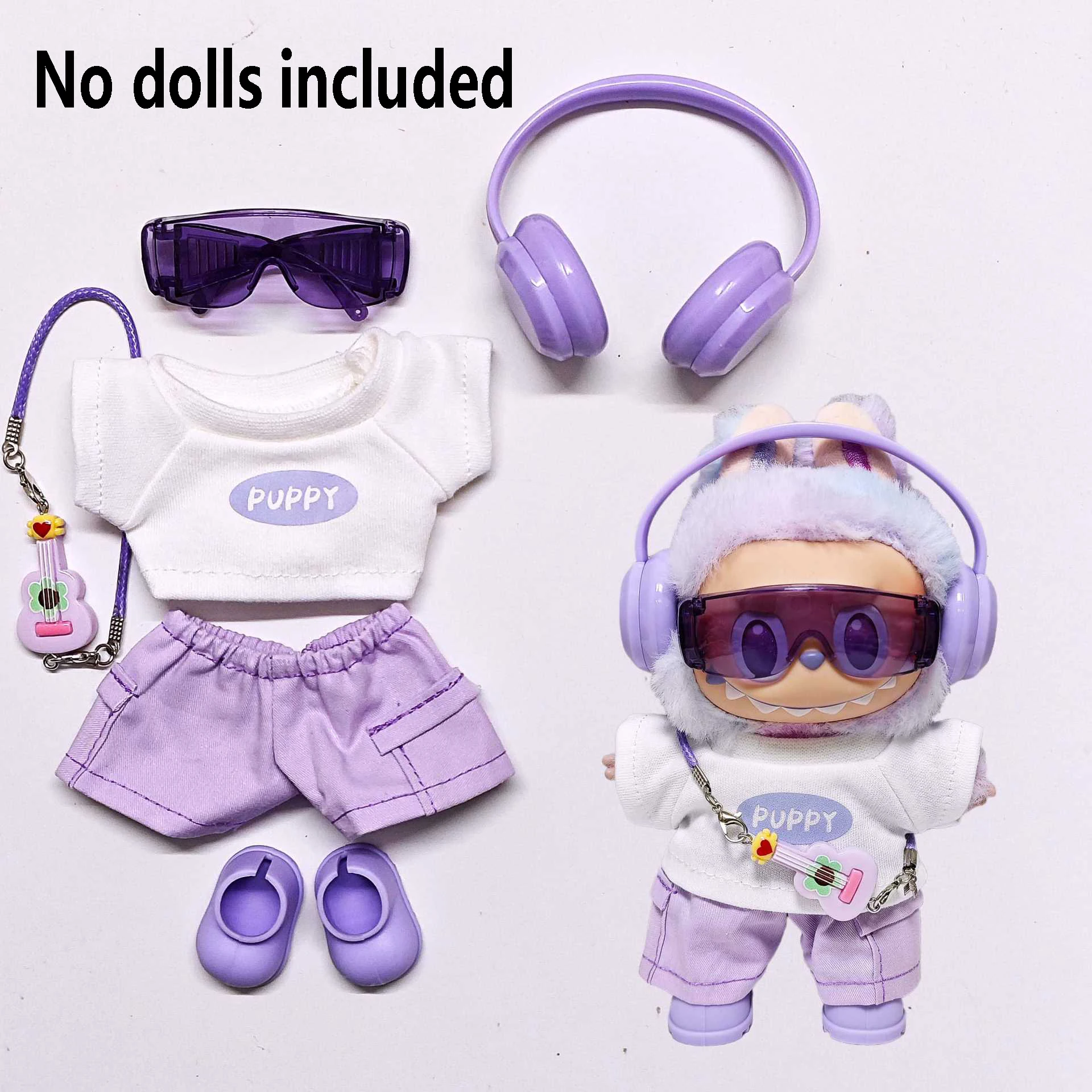 Vêtements de poupée de haute qualité pour Labubu sélectionnez, ensemble de 6 pièces pour vêtements décontractés PUPPY de 15cm/17cm, vêtements universels Labubu