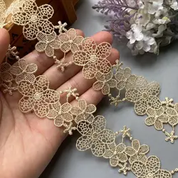 1 Yard Pearl Flower Embroidered Soluble Polyester Fabric Lace Trim Ribbon Handmade DIY Sewing Craft For Costume Hat Decoration