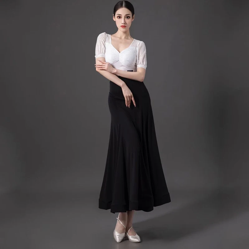 2023 Ballroom Dance Clothing For Women Modern Dance Top Fish Bone Half Skirt Split Set Waltz Latin Performance Dress DQS13644