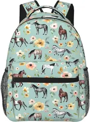 Cute Horse Flowers zaino zaini per Laptop leggeri College Bookbag per escursioni in viaggio