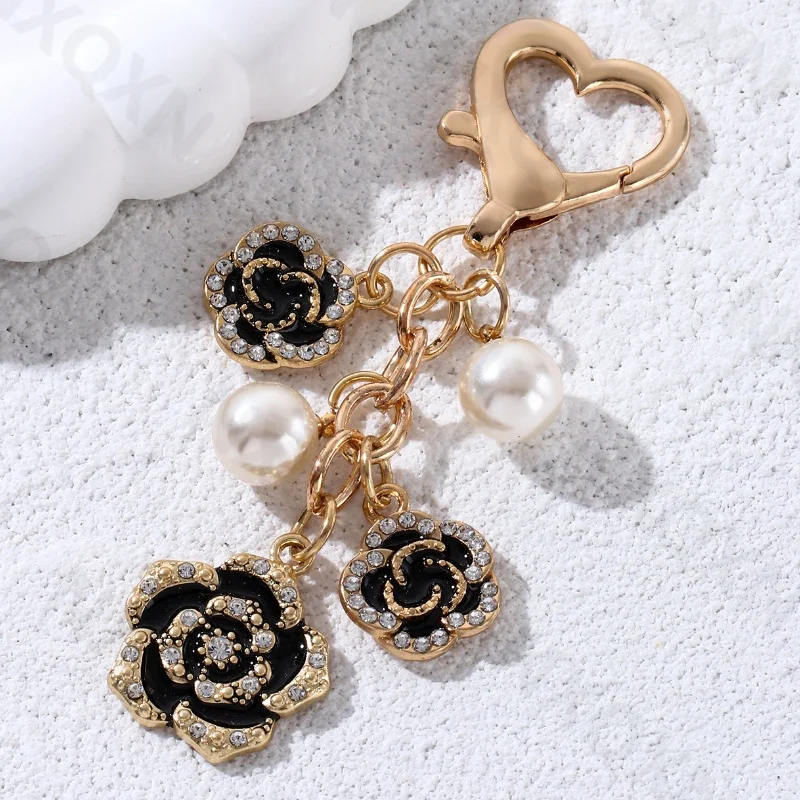 Pretty Flower Preal Enamel Keychain Plant Elegant Key Ring For Women Girls Friendship Gift Decoration Handmade DIY Jewelry Set