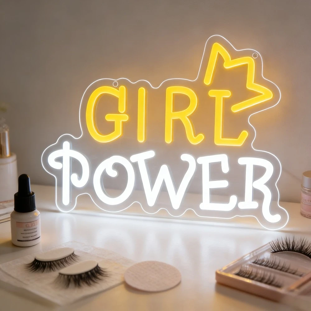 

Неоновая вывеска «Girl Power»: светодиодное настенное искусство для спальни, комнаты девочки, домашнего декора, вдохновляющее освещение с волнообразным краем, подарок для женщин, поддерживающих женское равенство
