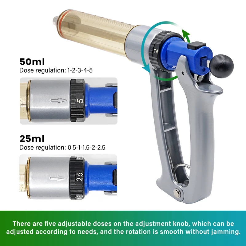 25ml/50ml Semi-Automatic Continuous Syringe Adjustable Vaccine Injector Injection for Using On Pig Cattle Sheep Chicken 1 Pc