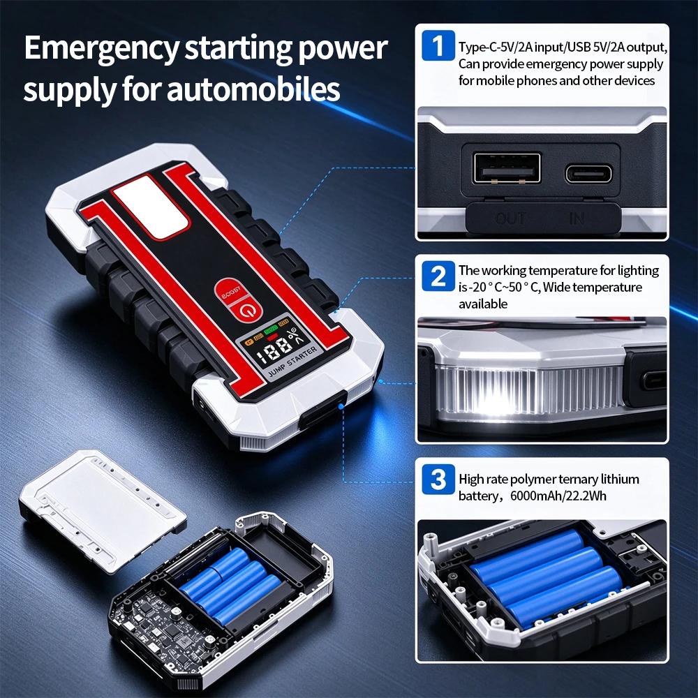 Car Jump Starter Power Bank Portable Emergency Booster 12V Battery Starting Device Strong Power Jump Start for Car SUV Truck Van