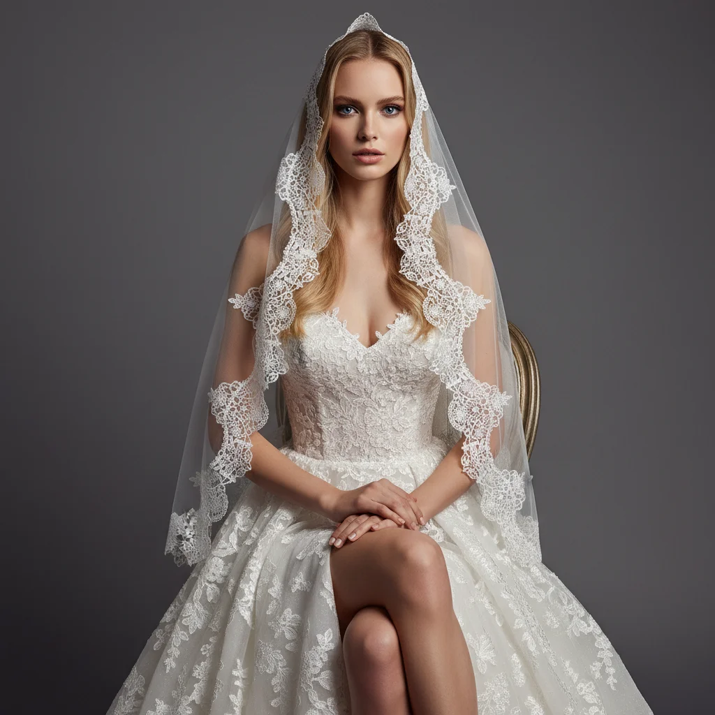 

Свадебная фата с кружевной отделкой, однослойная, элегантная, классическая, для невесты, для церемонии в церкви, головной убор G56