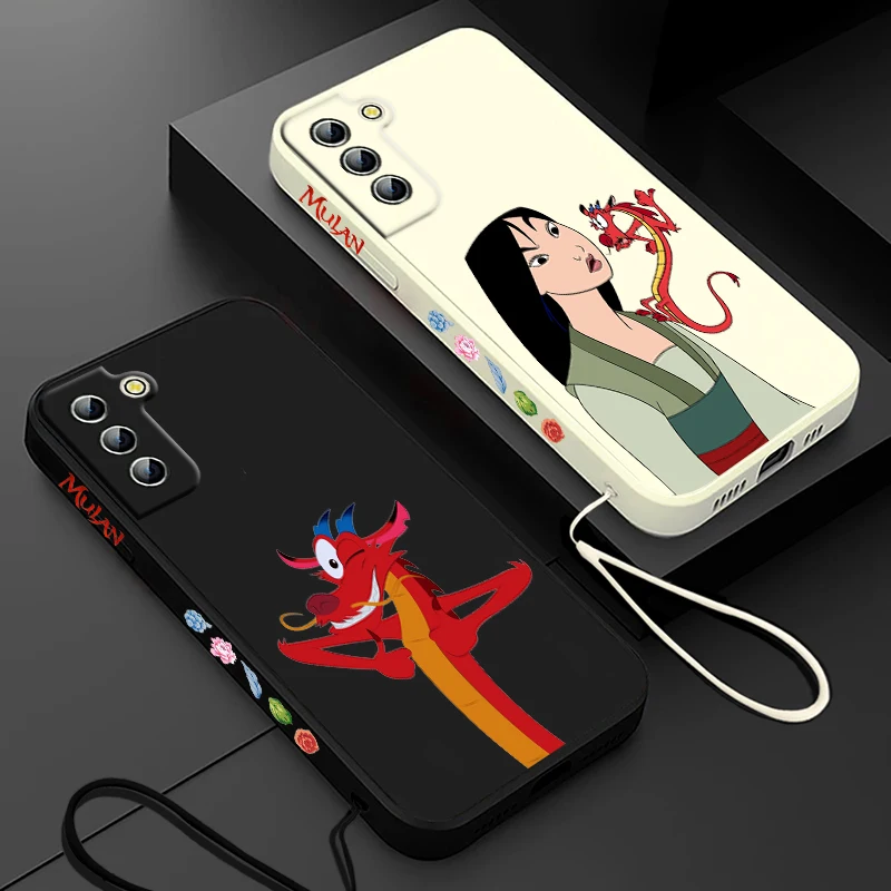 Disney Mulan Mushu per Samsung Galaxy S24 S23 S22 S21 S20 Pro FE Plus custodia per telefono con corda sinistra Ultra liquida 5G Cover