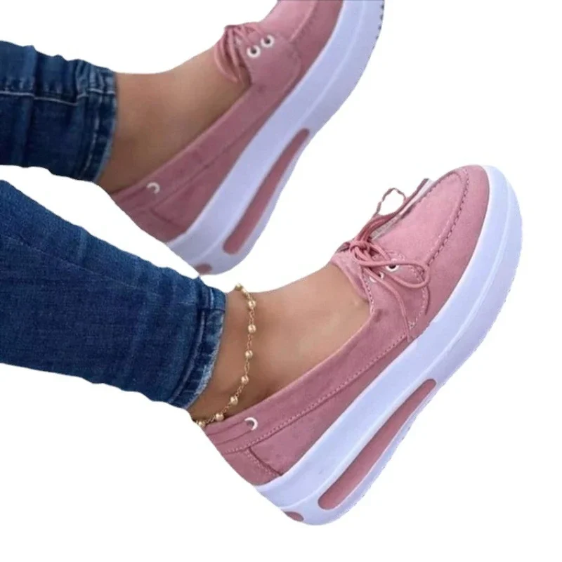 Lace Up Loafers Brand Women Shoes Summer Fashion Solid Color Platform Shoes Autumn Slip on Flat Woman Vulcanized Shoes Plus Size