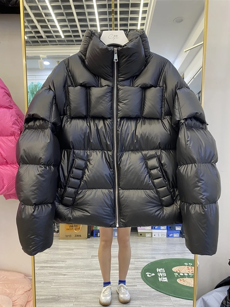 

Women's Down jacket Oversized Pink Green 2023 Stand collor Winter Thick Design puffer coat Thickened warm Outwear