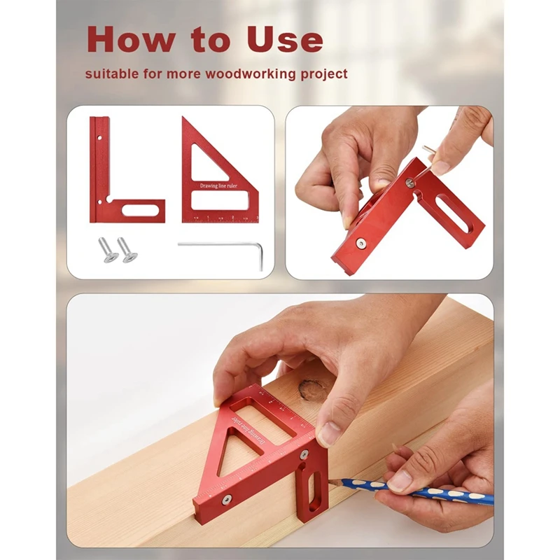 Multi-Angle Measuring Ruler,45/90 Degree Aluminum Alloy Woodworking Square Protractor,Miter Triangle Ruler