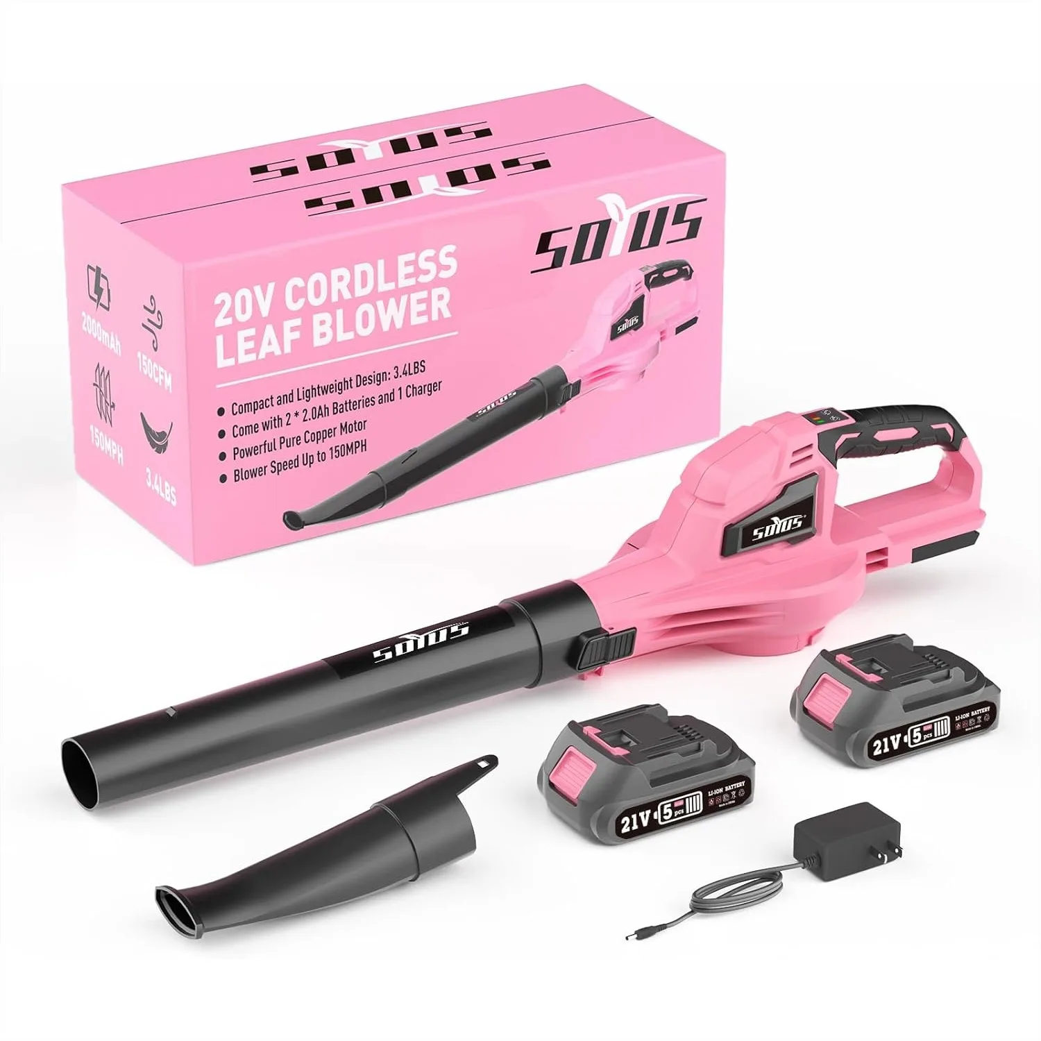 

20V Cordless Leaf Blower with 2x2.0Ah Batteries, 150 MPH Two-Speed Electric Blower for Lawn Care & Debris