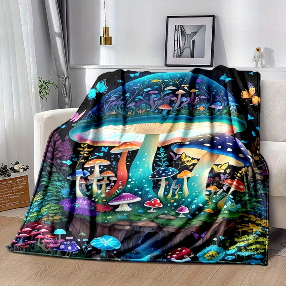 Glow in The Dark Butterfly Mushroom Print Throw Blanket Soft Lightweight Blanket for Bed Couch Sofa