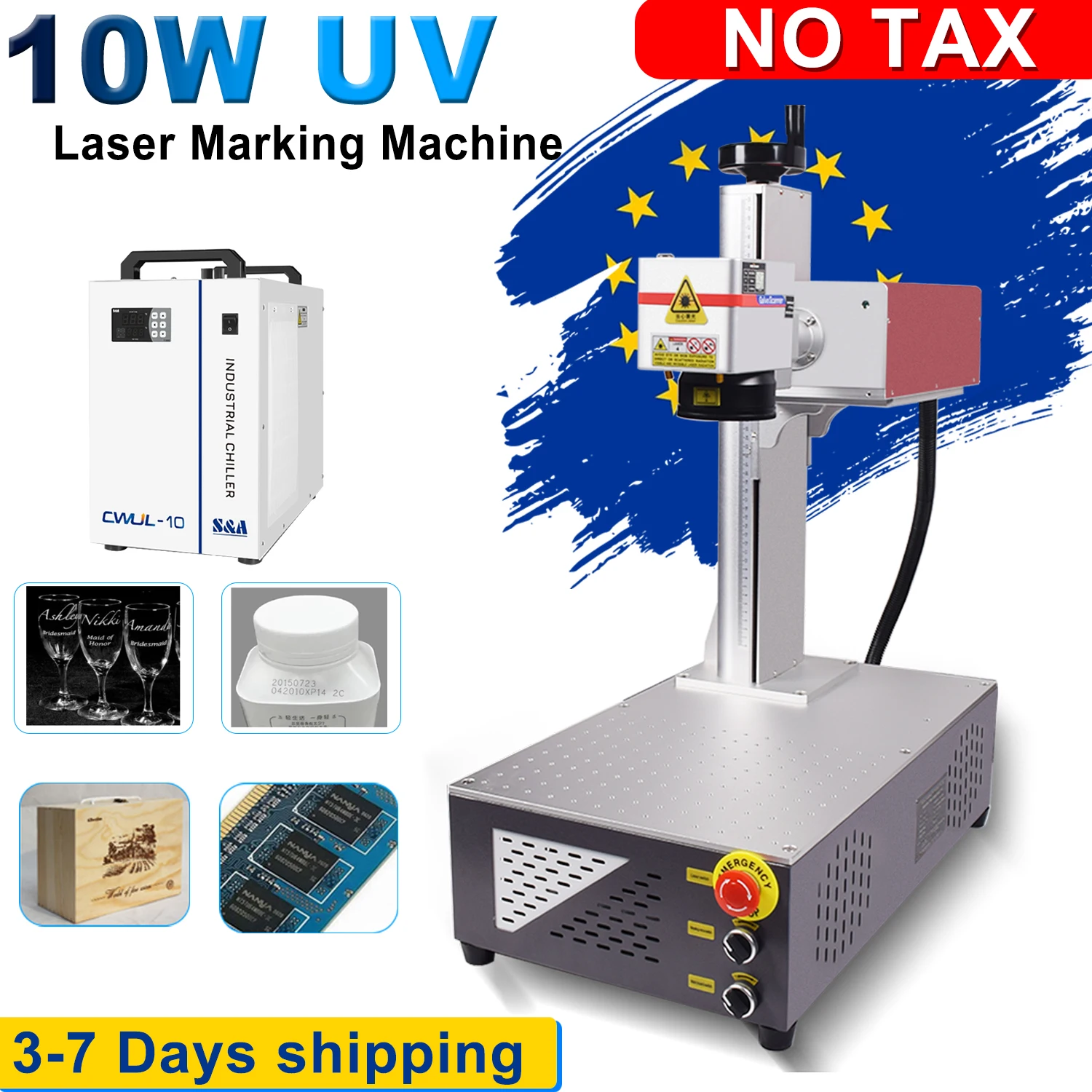 10W UV Laser Marking Machine UV 10W 355nm Non-Metal Engraver for Glass/Wood/PVC/Stainless Steel/Plastic Leather 200X200M